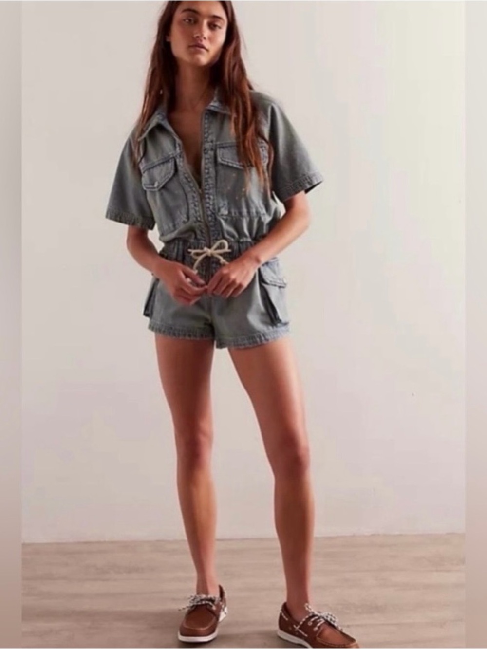 We The Free Light Denim Short Utility Romper - Picture 3 of 8